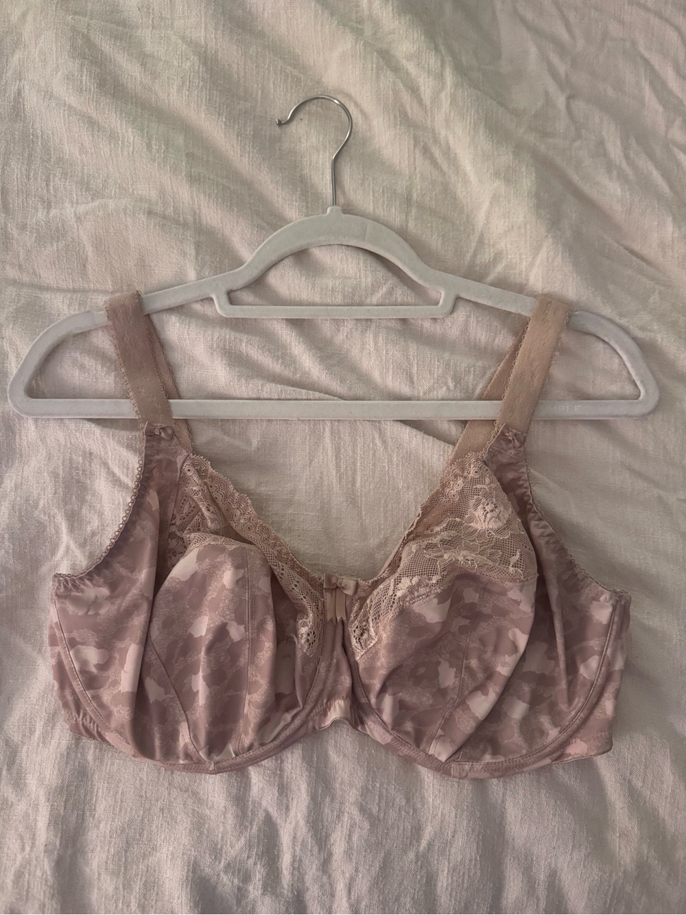 Elomi 36G Lace-Trim Underwire Bra in Dusty Blush